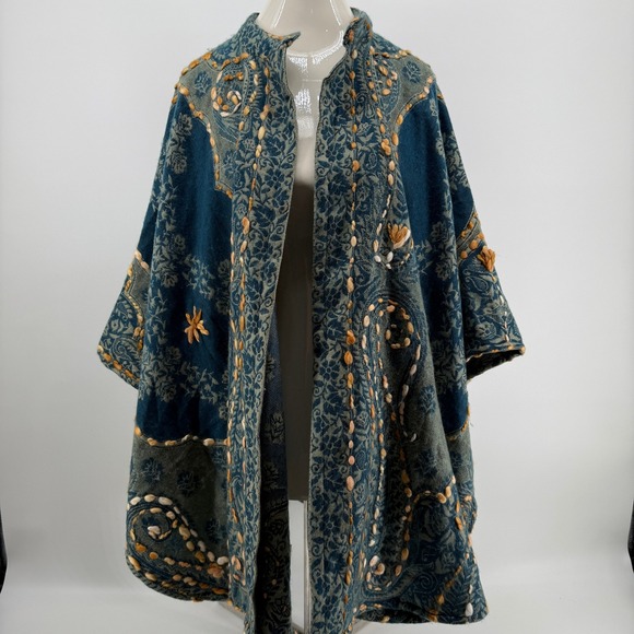 Paper Lace Womens One Size Poncho Style Cardigan Boho Embroidered  Woven Indian - Picture 2 of 13